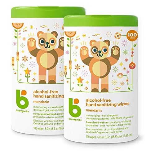 베이비가닉스 Babyganics Alcohol-Free Hand Sanitizer Wipes, Mandarin, 100 ct, 2 Pack, Packaging May Vary