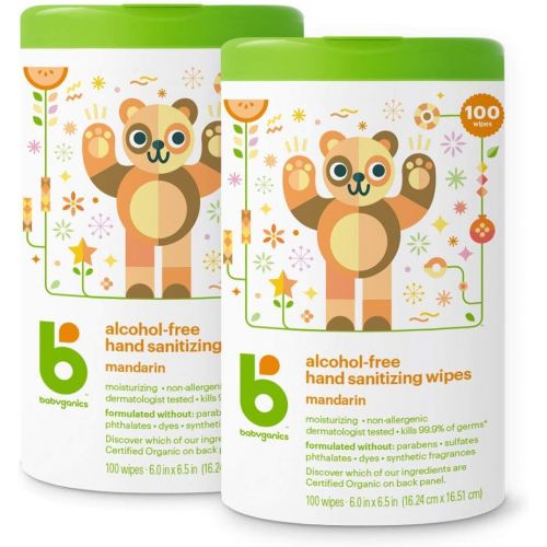 베이비가닉스 Babyganics Alcohol-Free Hand Sanitizer Wipes, Mandarin, 100 ct, 2 Pack, Packaging May Vary