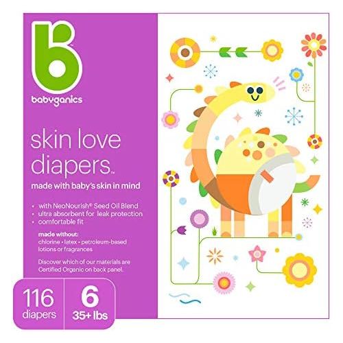 베이비가닉스 [아마존베스트]Diapers, Size 6, 116 ct, Babyganics Ultra Absorbent Diapers, Packaging May Vary