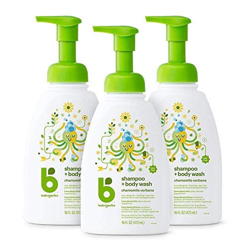 베이비가닉스 Babyganics Baby Shampoo + Body Wash Pump Bottle, Fragrance Free, 16oz, 3 Pack, Packaging May Vary