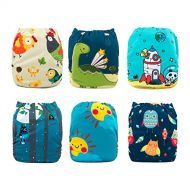 [아마존베스트]Babygoal Baby Cloth Diapers Washable Pocket Nappy, 6pcs Cloth Diapers+6 Inserts+4pcs Bamboo Inserts,Boy Color 6FB15