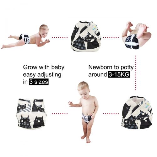  [아마존베스트]Babygoal Baby Cloth Diapers Washable Pocket Nappy, 6pcs Cloth Diapers+6 Inserts+4pcs Bamboo Inserts,Boy Color 6FB15