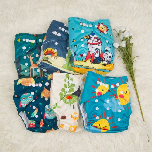  [아마존베스트]Babygoal Baby Cloth Diapers Washable Pocket Nappy, 6pcs Cloth Diapers+6 Inserts+4pcs Bamboo Inserts,Boy Color 6FB15