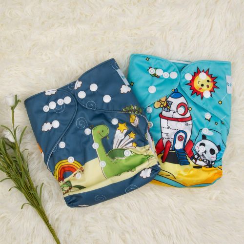  [아마존베스트]Babygoal Baby Cloth Diapers Washable Pocket Nappy, 6pcs Cloth Diapers+6 Inserts+4pcs Bamboo Inserts,Boy Color 6FB15