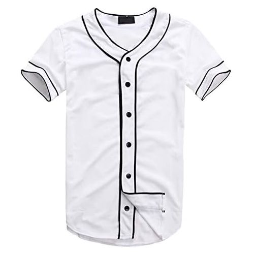  Babyhealthy Womens Mens Black White Hip-Hop Plain Solid Colors Casual Baseball Jersey Shirt