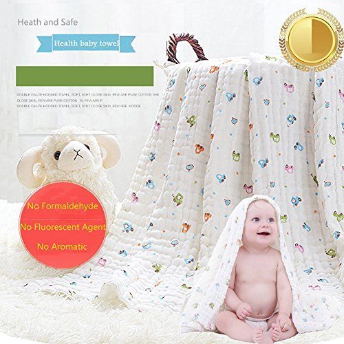  Babyhood Baby Blanket/Bath Towel 100% Cotton，Super Soft Gauze, Natural Absorbent Muslin 6 Layer Warm 41.3 X 41.3 inch (Lemon P2)