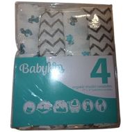 Babykin Organic Cotton Muslin Swaddle Blankets, Blue Farm Mix 3, 4 Piece Pack