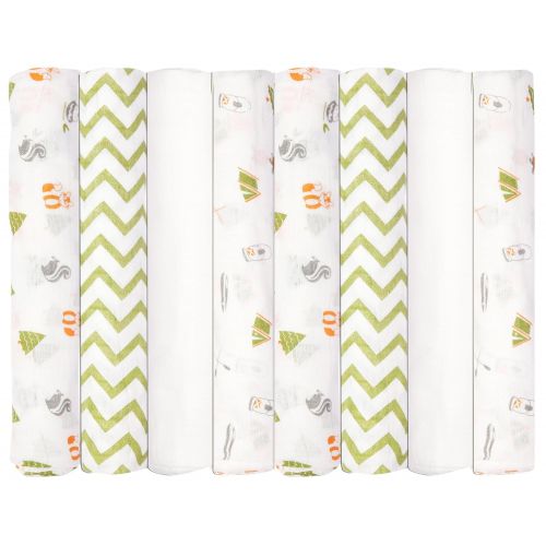  Babykin Organic Cotton Muslin Swaddle Blankets, Camp Adventure, 8 Piece Pack