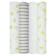 Babykin Organic Cotton Muslin Swaddle Blankets, Bugs Life (Lime), 4 Piece Pack