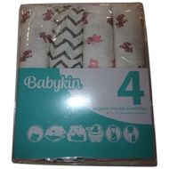 Babykin Organic Cotton Muslin Swaddle Blankets, Pink Farm Mix 1, 4 Piece Pack