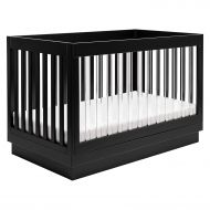 Babyletto Harlow Acrylic 3-in-1 Convertible Crib with Toddler Bed Conversion Kit, White with White Base and Acrylic Slats
