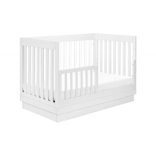  Babyletto Harlow Acrylic 3-in-1 Convertible Crib with Toddler Bed Conversion Kit, White with White Base and Acrylic Slats