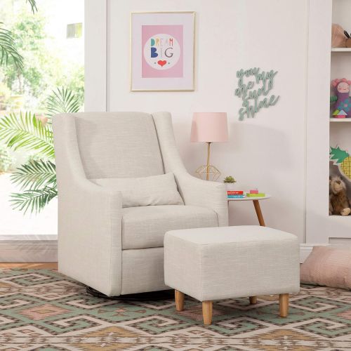  Babyletto Toco Swivel Glider and Stationary Ottoman, White Linen