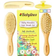 [아마존베스트]Babylinos 4 Piece Baby Hair Brush Set with Natural Hair Products: Baby Brush, Cradle Cap and Baby Comb | Baby...