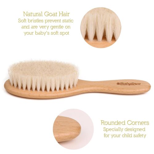  [아마존베스트]Babylinos 4 Piece Baby Hair Brush Set with Natural Hair Products: Baby Brush, Cradle Cap and Baby Comb | Baby...