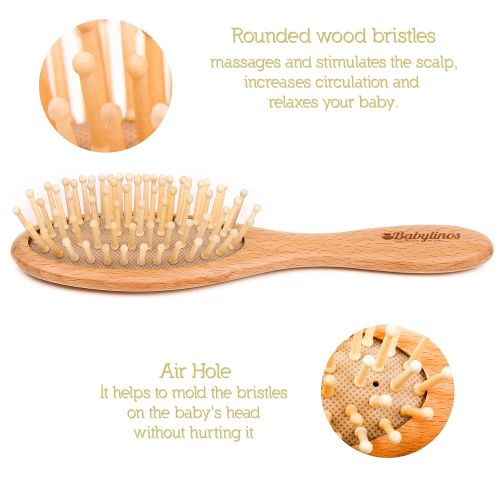  [아마존베스트]Babylinos 4 Piece Baby Hair Brush Set with Natural Hair Products: Baby Brush, Cradle Cap and Baby Comb | Baby...