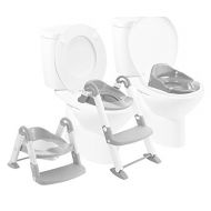 Babyloo Bambino Booster 3 in 1 - Collapsible Toilet Training Step Stool assists Your Toddler to go While They Grow! Convertible Potty Trainer for All Stages Ages 1-4 (Gray)