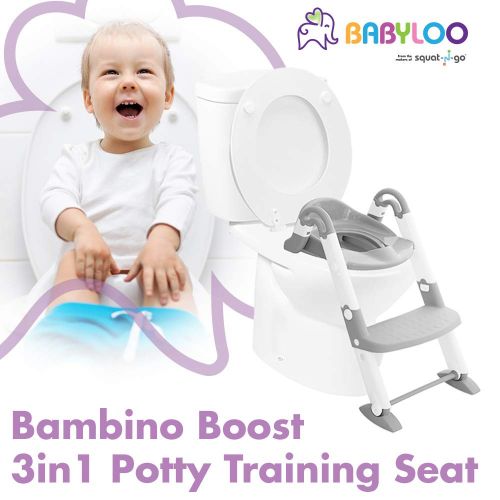  Babyloo Bambino Booster 3 in 1 - Collapsible Toilet Training Step Stool assists Your Toddler to go While They Grow! Convertible Potty Trainer for All Stages Ages 1-4 (Gray)