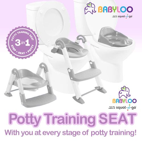  Babyloo Bambino Booster 3 in 1 - Collapsible Toilet Training Step Stool assists Your Toddler to go While They Grow! Convertible Potty Trainer for All Stages Ages 1-4 (Gray)