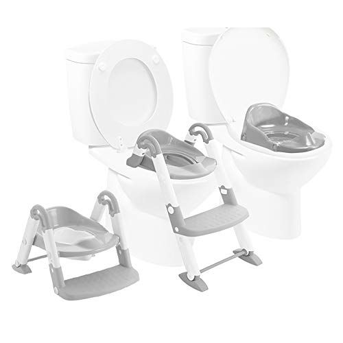  Babyloo Bambino Booster 3 in 1 - Collapsible Toilet Training Step Stool assists Your Toddler to go While They Grow! Convertible Potty Trainer for All Stages Ages 1-4 (Gray)