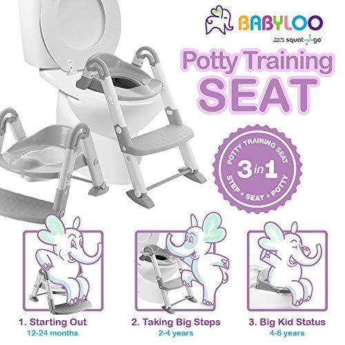  Babyloo Bambino Booster 3 in 1 - Collapsible Toilet Training Step Stool assists Your Toddler to go While They Grow! Convertible Potty Trainer for All Stages Ages 1-4 (Gray)