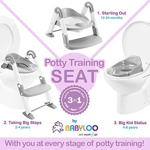  Babyloo Bambino Booster 3 in 1 - Collapsible Toilet Training Step Stool assists Your Toddler to go While They Grow! Convertible Potty Trainer for All Stages Ages 1-4 (Gray)