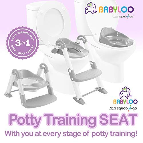  Babyloo Bambino Booster 3 in 1 - Collapsible Toilet Training Step Stool assists Your Toddler to go While They Grow! Convertible Potty Trainer for All Stages Ages 1-4 (Gray)