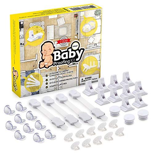  [아마존베스트]Babylyzz Complete Baby Proofing Kit  Easy Install, Super 3M Adhesive 10 Magnetic Cabinet Locks, 3 Keys, 10 Clear Corner Protectors, 10 Outlet Covers & 4 Cabinet Door Latches, No Drill Requ