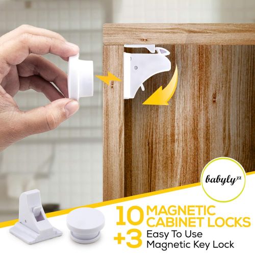  [아마존베스트]Babylyzz Complete Baby Proofing Kit  Easy Install, Super 3M Adhesive 10 Magnetic Cabinet Locks, 3 Keys, 10 Clear Corner Protectors, 10 Outlet Covers & 4 Cabinet Door Latches, No Drill Requ