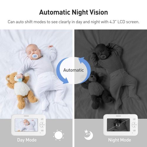  [아마존베스트]Babynurs Baby Monitor, 4.3” Video Baby Monitor with Camera, Long Battery Life/VOX, 1000ft Range, Room Temperature and Accurate Audio Sensor, Infrared Night Version, 2-Way Audio, Out of Rang