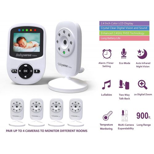  [아마존베스트]Babysense Video Baby Monitor with Digital Camera, Long Range, Room Temperature, Infrared Night Vision, 2 Way Talk Back, Lullabies and High Capacity Battery