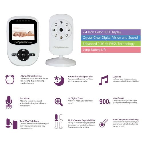  [아마존베스트]Babysense Video Baby Monitor with 2 Digital Cameras, LCD Display, Infrared Night Vision, 2 Way Talk, Room Temperature, Lullabies, Long Range