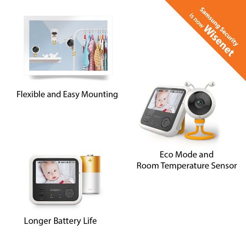 삼성 Samsung Wisenet SEW-3048WN BabyView Eco Video Baby Monitor with 4.3 inch LCD Display, Digital Camera, IR Night Vision, Temperature Sensor, Lullabies and Two Way Talk