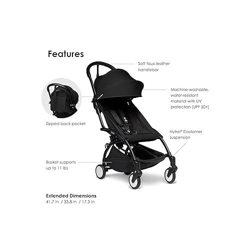  BABYZEN YOYO2 Stroller - Lightweight & Compact - Includes Black Frame, Black Seat Cushion + Matching Canopy - Suitable for Children Up to 48.5 Lbs