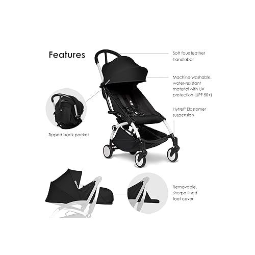  BABYZEN YOYO2 Stroller & 0+ Newborn Pack - Includes White Frame, Black 6+ Color Pack & Black 0+ Newborn Pack - Suitable for Children Up to 48.5 Pounds