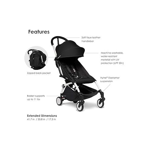  BABYZEN YOYO2 Stroller - Lightweight & Compact - Includes White Frame, Black Seat Cushion + Matching Canopy - Suitable for Children Up to 48.5 Lbs