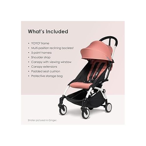  BABYZEN YOYO2 Stroller - Lightweight & Compact - Includes White Frame, Black Seat Cushion + Matching Canopy - Suitable for Children Up to 48.5 Lbs