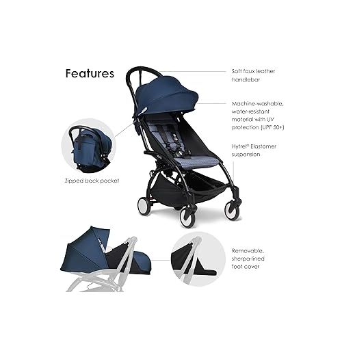  BABYZEN YOYO2 Stroller & 0+ Newborn Pack - Includes Black Frame, Air France Blue 6+ Color Pack & Air France Blue 0+ Newborn Pack - Suitable for Children Up to 48.5 Pounds