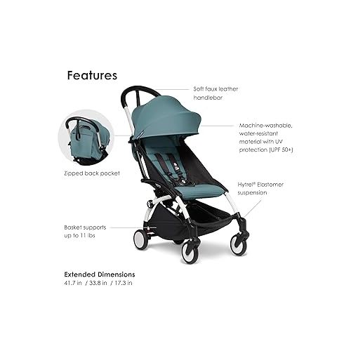  BABYZEN YOYO2 Stroller - Lightweight & Compact - Includes White Frame, Aqua Seat Cushion + Matching Canopy - Suitable for Children Up to 48.5 Lbs