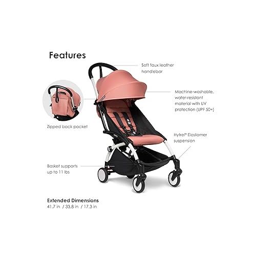  BABYZEN YOYO2 Stroller - Lightweight & Compact - Includes White Frame, Ginger Seat Cushion + Matching Canopy - Suitable for Children Up to 48.5 Lbs