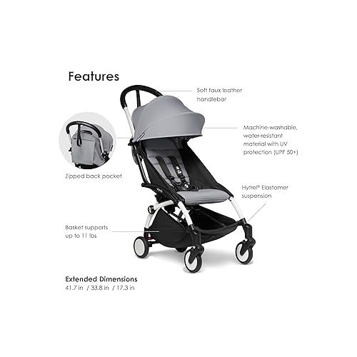  BABYZEN YOYO2 Stroller - Includes White Frame, Stone Seat Cushion, Stone Canopy, Wheel Base & Hooks - Suitable for Children Up to 48.5 Lbs