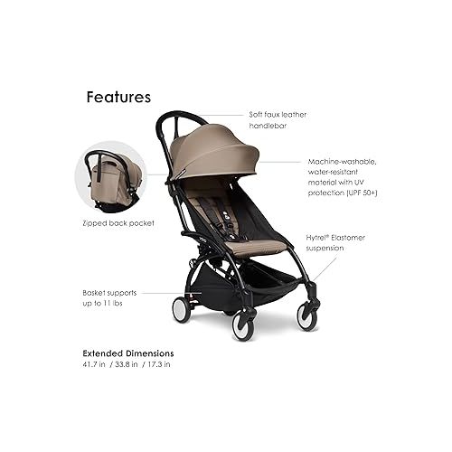  BABYZEN YOYO2 Stroller - Lightweight & Compact - Includes Black Frame, Taupe Seat Cushion + Matching Canopy - Suitable for Children Up to 48.5 Lbs