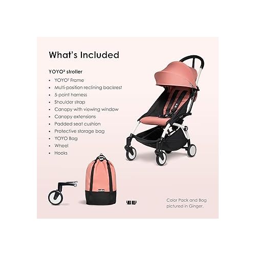  BABYZEN YOYO2 Stroller + YOYO Bag - Includes White Frame, Aqua Seat Cushion, Aqua Canopy, Aqua YOYO Bag, Wheel Base & Hooks - Suitable for Children Up to 48.5 Lbs