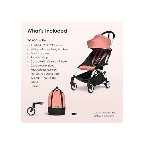  BABYZEN YOYO2 Stroller + YOYO Bag - Includes White Frame, Grey Seat Cushion, Grey Canopy, Grey YOYO Bag, Wheel Base & Hooks - Suitable for Children Up to 48.5 Lbs