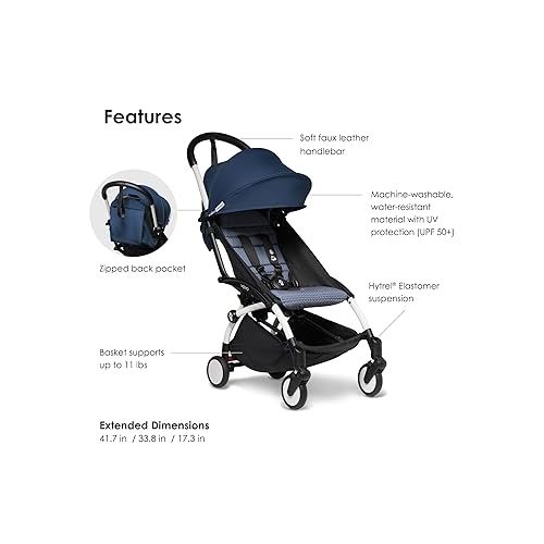  BABYZEN YOYO2 Stroller - Lightweight & Compact - Includes White Frame, Air France Blue Seat Cushion + Matching Canopy - Suitable for Children Up to 48.5 Lbs