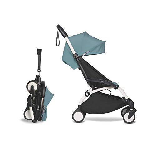  [무료배송]BABYZEN YOYO2 6+ Stroller - White Frame with Aqua Seat Cushion & Canopy