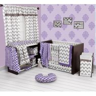 Bacati - Purple/Grey Ikat Chevron Muslin 10 Pc Crib Set with Bumper Pad