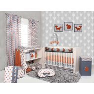 Bacati Playful Fox 10-Piece Nursery-in-A-Bag Crib Bedding Set with Long Rail Guard, Orange/Grey
