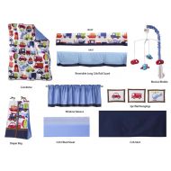 Bacati Transportation Boys 10 Piece Nursery in a Bag Crib Bedding Set, Blue/Multi
