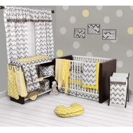 Bacati Ikat Chevron Muslin 10 Piece Crib Set with Bumper Pad, Yellow/Grey
